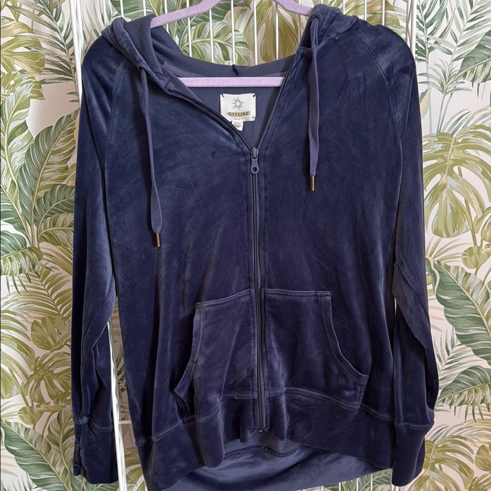 Women's Navy Aerie Offline Velour Zip Up